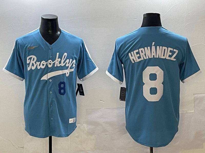 Men Los Angeles Dodgers 8 Hernandez Light Blue Throwback Game 2025 Nike MLB Jersey style 3065
